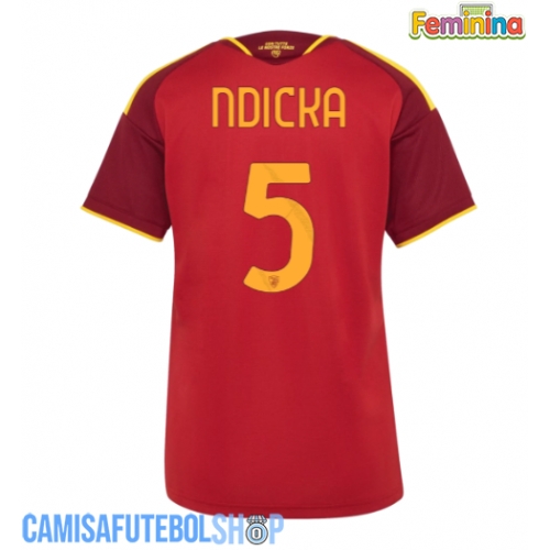 Camisa de time de futebol AS Roma Evan Ndicka #5 Replicas 1º Equipamento Feminina 2026-27 Manga Curta